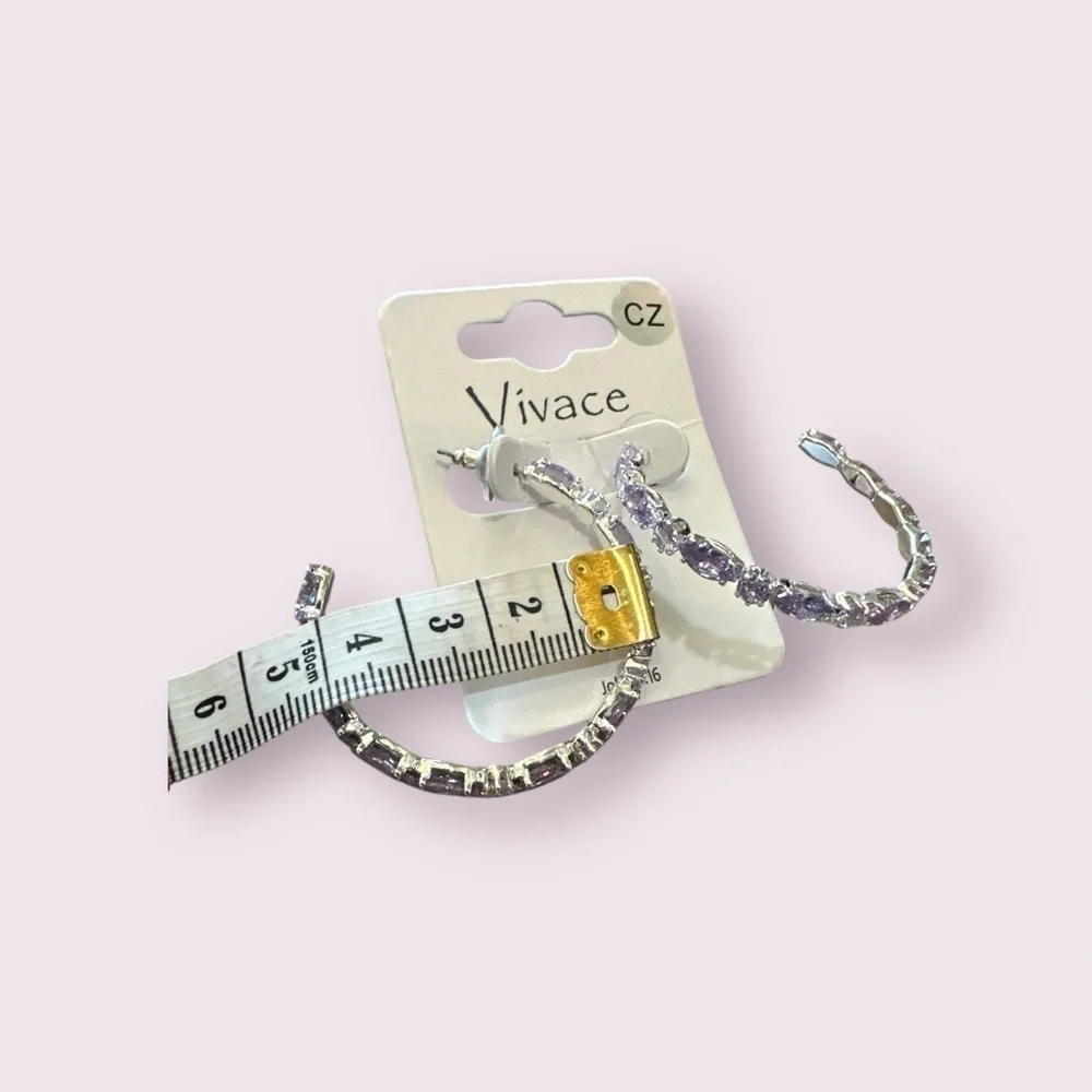 Vivace CZ Hoop Earrings | Lavender & Silver | 2” Diameter | New on Card